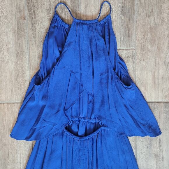 Madewell Maxi Dress Size 2 Flutter Back Overlay Midi Tiered Slit Royal Blue - Picture 12 of 16